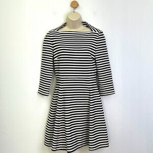 Kate Spade - Brooke Street Black & White Stripes Quarter Sleeve Midi Dress SM